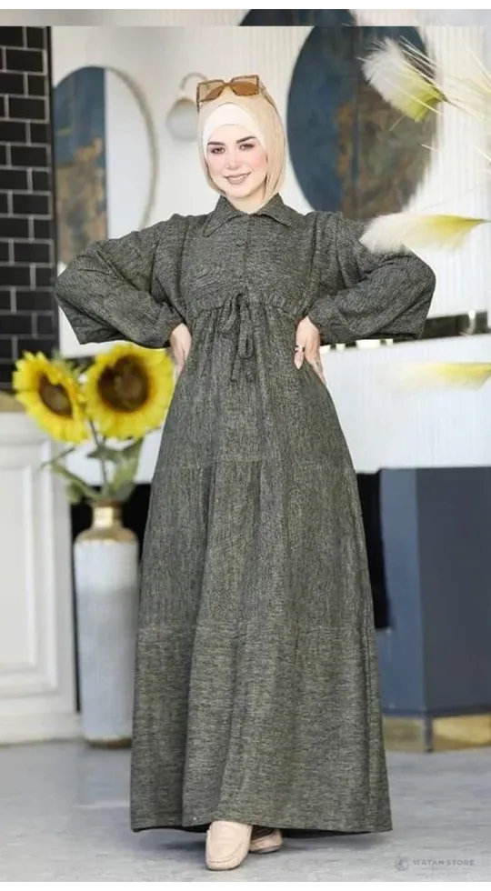 عباية صوف رباط على الخصر